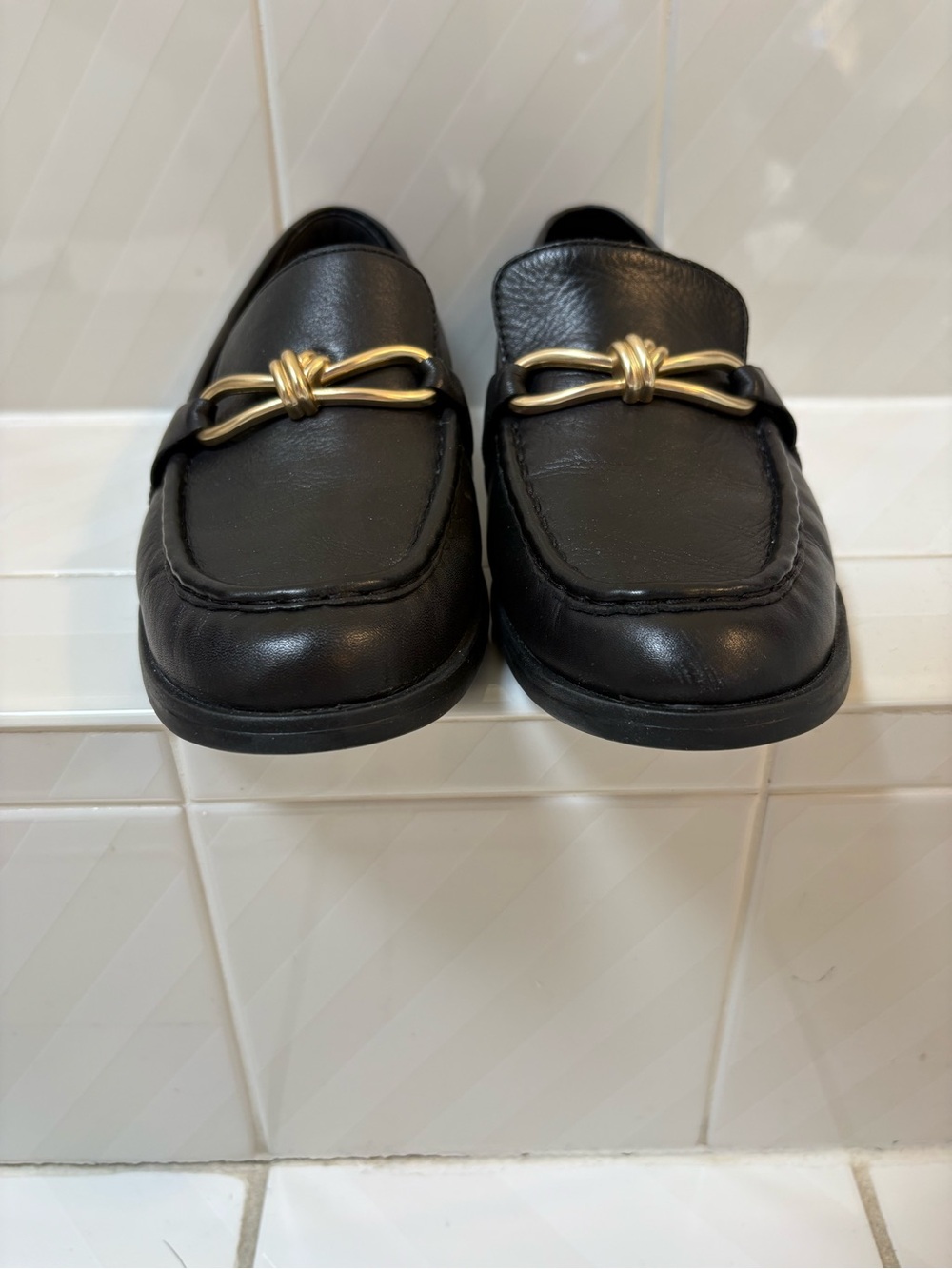 Born Caley Black Leather Loafer with Gold Knot Bit Accent - Picture 9 of 10